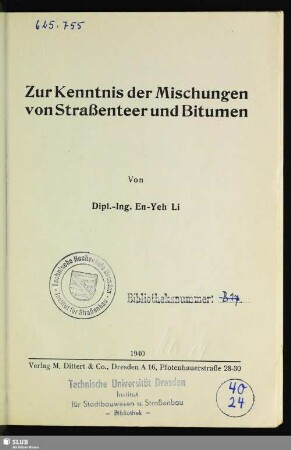 Zur Kenntnis der Mischungen von Straßenteer und Bitumen