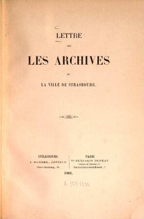 Lettre sur les archives de la ville de Strasbourg