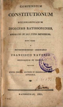 Compendium constitutionum ecclesiasticarum dioecesis Ratisbonensis