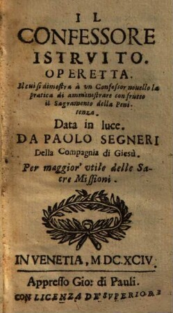Il Confessore Istrvito Operetta