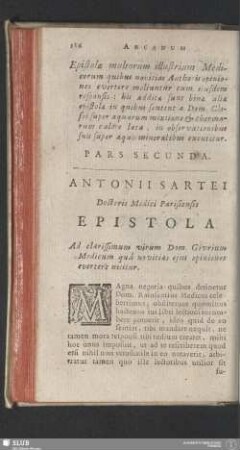 Epistolae muleorum illustrium Medicorum quibus novitias Athoris opiniones evertere moliuntur cum eiusdem responsis ... Pars Secunda