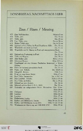 Zinn, Eisen, Messing (Nr. 675-761)