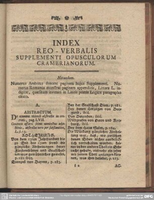 Index Reo-Verbalis Supplementi Opusculorum Cramerianorum