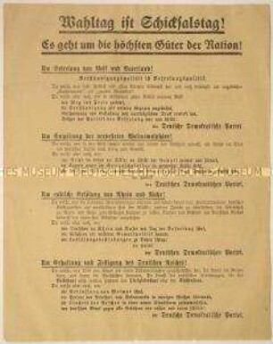 Programmatischer Wahlaufruf der Deutschen Demokratischen Partei anlässlich der Reichstagswahl Dezember 1924