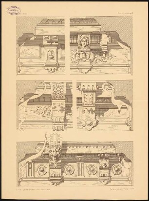Gesimse: Ansichten (aus: Architektonische Details. Eine Sammlung von Stützen, Gesimsen, Konsolen u. ä. Bildungen. H.1)