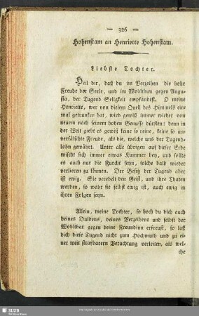 Hohenstam an Henriette Hohenstam