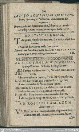Ad Matthaeu Wagnerum, Augustanum, Philos. Magistrum