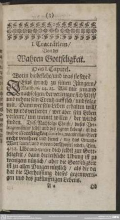 I. Tractätlein, Von der Wahren Gottseligkeit