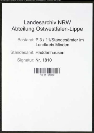Heiratsregister Standesamt Haddenhausen