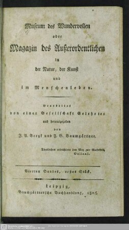Vierter Band, erstes Stück
