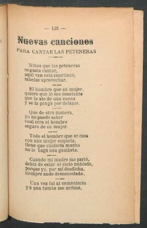 Nuevas canciones para cantar las peteneras
