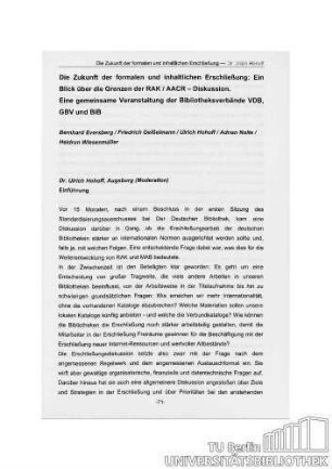 Die Zukunft der formalen und inhaltlichen Erschließung
