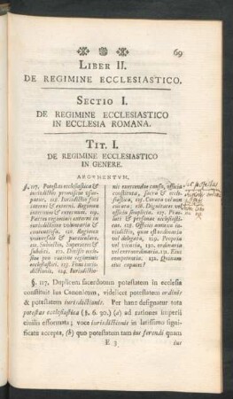Sectio I. De Regimine Ecclesiastico In Ecclesia Romana