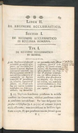 Sectio I. De Regimine Ecclesiastico In Ecclesia Romana