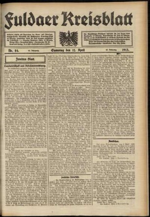 Zweite Ausgabe vom Samstag, den 12. April 1913.