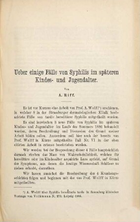 Über einige Fälle von Syphilis im späteren Kindes- und Jugendalter