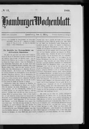 Nr. 11 1860. Hamburger Wochenblatt.