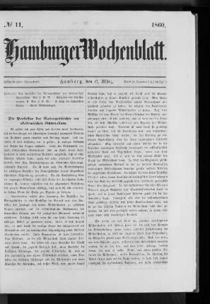 Nr. 11 1860. Hamburger Wochenblatt.