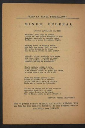 Minué federal : (Canción porteña del año 1840)