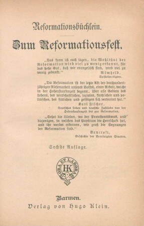 Reformationsbüchlein : zum Reformationsfest