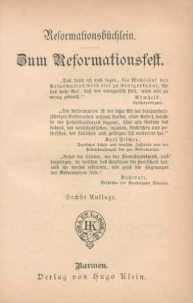Reformationsbüchlein : zum Reformationsfest