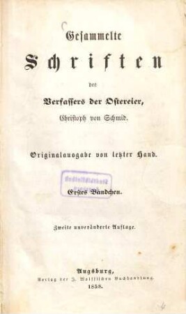 Gesammelte Schriften des Verfassers der Ostereier, Christoph von Schmid, 1
