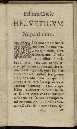 Bellum Civile Helveticum Nuperrimum.