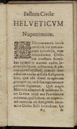 Bellum Civile Helveticum Nuperrimum.