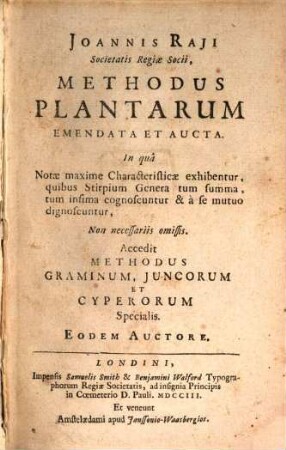 Methodus plantarum nova, Brivitatis et Perspicuitatis causa synoptice in tabulis exhibita