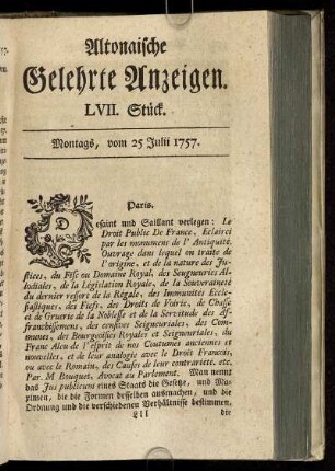LVII. Stück. Montags, vom 25 Julii 1757