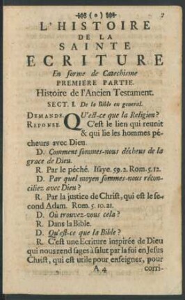 Premiere Partie. Histoire de L'Ancien Testament