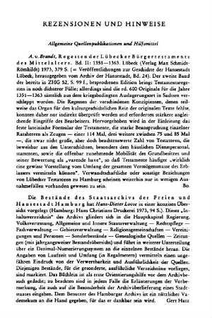 Loose, Hans-Dieter :: Die Bestände des Staatsarchivs der Freien und Hansestadt Hamburg : Hamburg, Christians, 1973