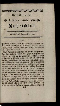 XLIstes Stück. Den 22. May 1782.