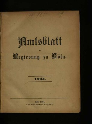 Amtsblatt der Regierung zu Köln / 1921