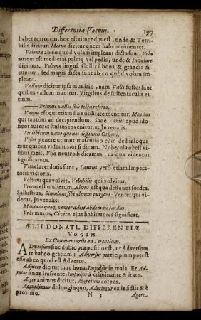 Ælii Donati, Differentiæ Vocum. Ex Commentariis ad Terentium.