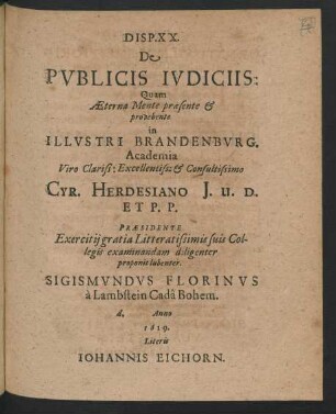 Disp. XX. De Publicis Iudiciis
