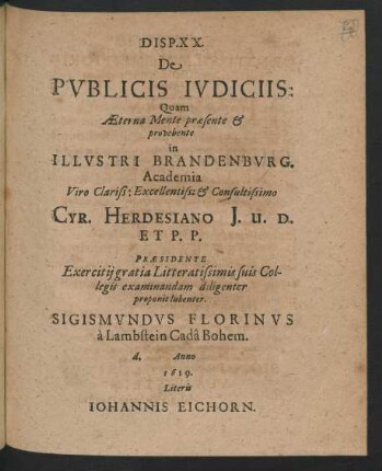 Disp. XX. De Publicis Iudiciis