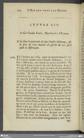 Lettre LIV [i.e. LXIV]. A son Cousin Fousi, Marchand à Astracan