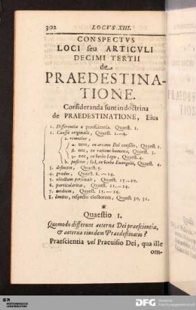 Locvs XIII. De Praedestinatione.