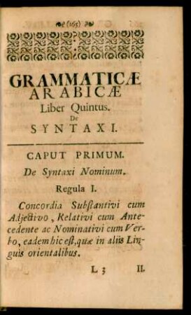 Grammaticae Arabicae Liber Quintus. De Syntaxi.