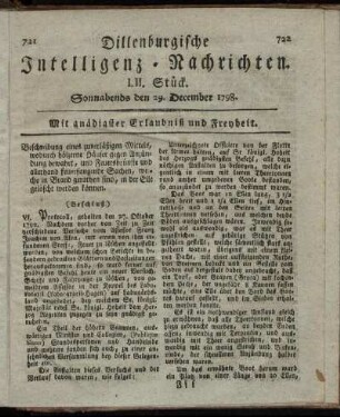 LII. Stück. Sonnabends den 29. December 1798.