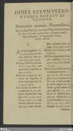 Index Rerum Verborumque Notatu Digniorum