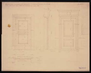 Schloss Posen, Posen Umbau: Ansichten, Grundriss und Schnitt Türen 1.OG 1:10