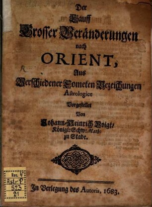 Der Lauff grosser Veränderungen nach Orient