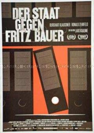 Plakat zu dem Film "Der Staat gegen Fritz Bauer" zur Vorgeschichte der Ergreifung von Adolf Eichmann und der Frankfurter Auschwitz-Prozesse