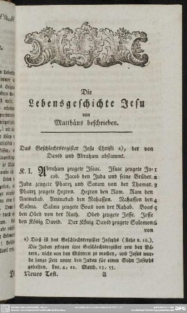 Die Lebensgeschichte Jesu von Matthäus beschrieben