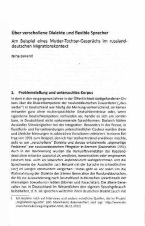 Über verschollene Dialekte und flexible Sprecher : am Beispiel eines Mutter-Tochter-Gesprächs im russlanddeutschen Migrationskontext