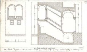 Stegmann, Carl von; Zeichnungen für Publikationen - Treppenhaus mit Rekonstruktion der Villa Salviati (Ansicht, Schnitt)