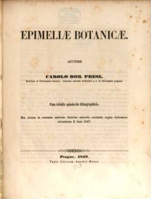 Epimeliae Botanicae : Cum tabulis quindecim lithographicis