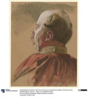 Friedrich Karl Prinz von Preussen, halb überschnittenes Profil nach links, Porträtstudie zu "Die Krönung Wilhelms I. in Königsberg"